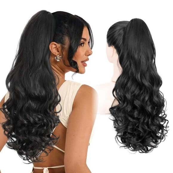 Ponytail Extension Synthetic Black Curly Wavy 24 Inch Clip-In Hairpiece Women main image 7